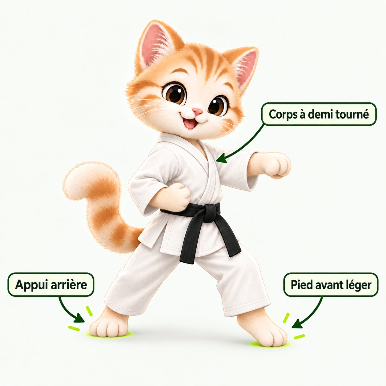 Illustration pédagogique de Hanmi neko ashi dachi