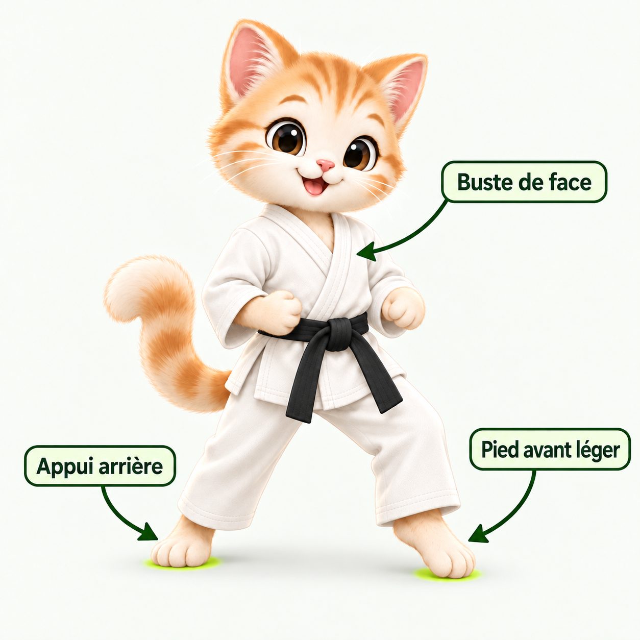 Illustration pédagogique de Shomen neko ashi dachi