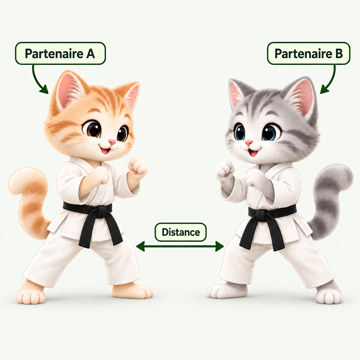 Illustration pédagogique de Kihon kumite : les dix formes